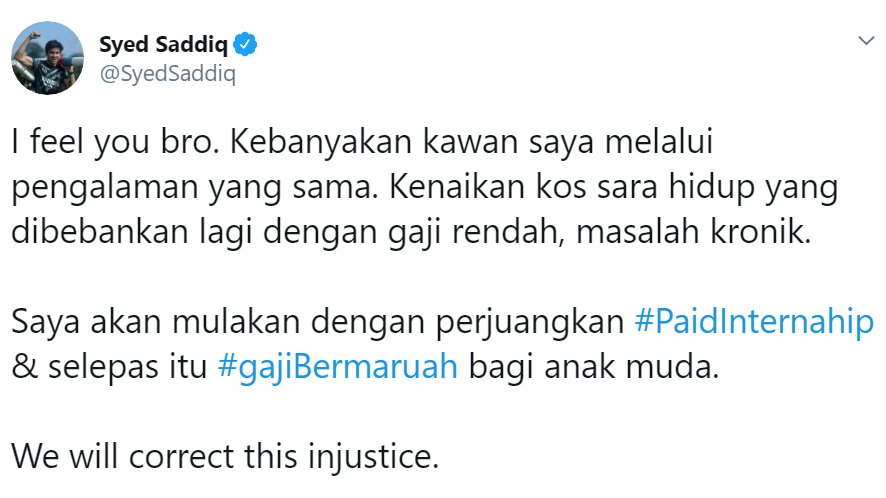 Syed Saddiq's Twitter Reply To Netizen