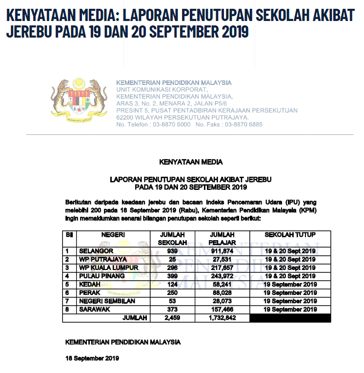 Ministry of Education Malaysia Statement Screenshot