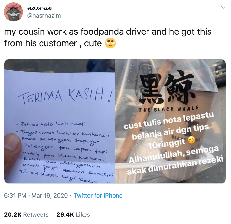 Food Panda driver gets free bubble tea
