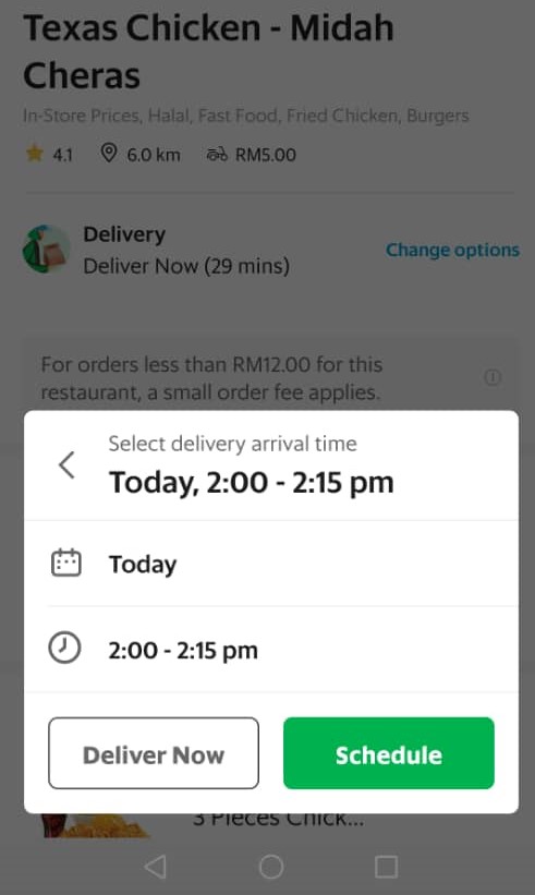 Schedule food delivery order