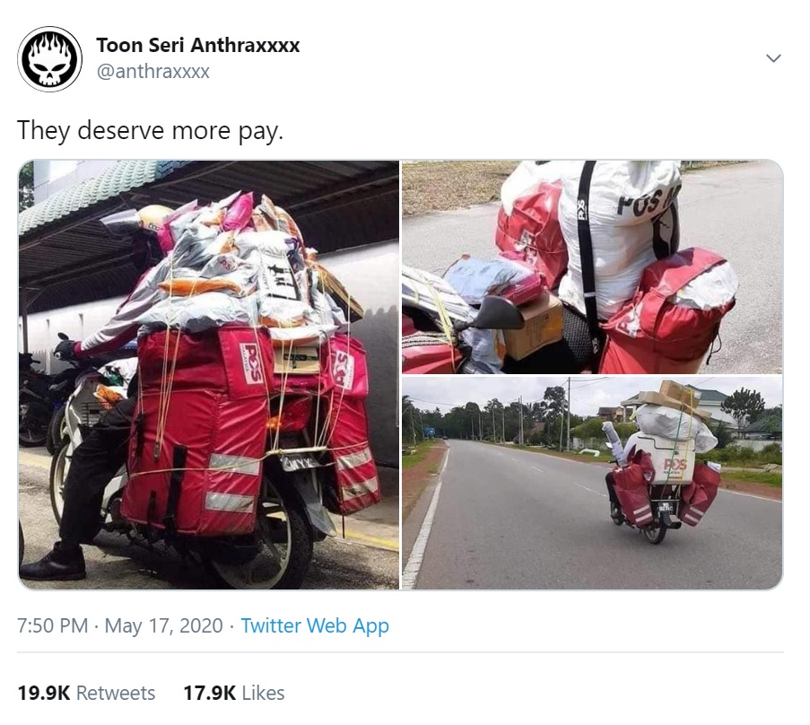 original tweet on poslaju riders' plight