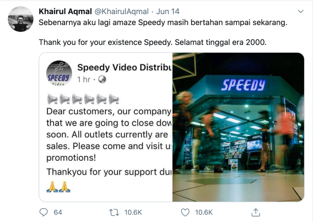 Speedy Video Closing All 14 Outlets In Malaysia, M'sians Mourn The End ...