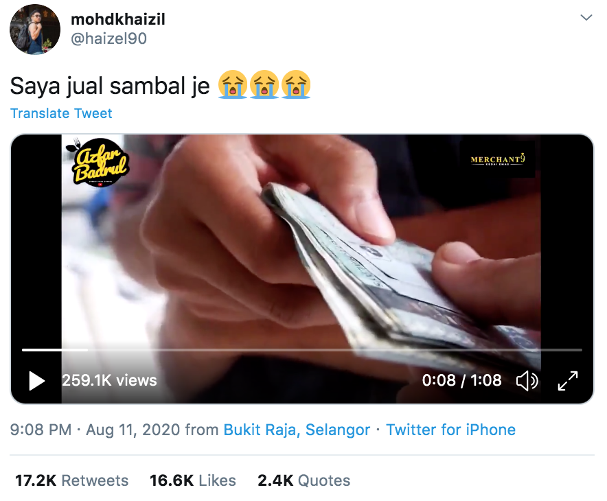 M'sian YouTuber helps out local sambal seller - Twitter