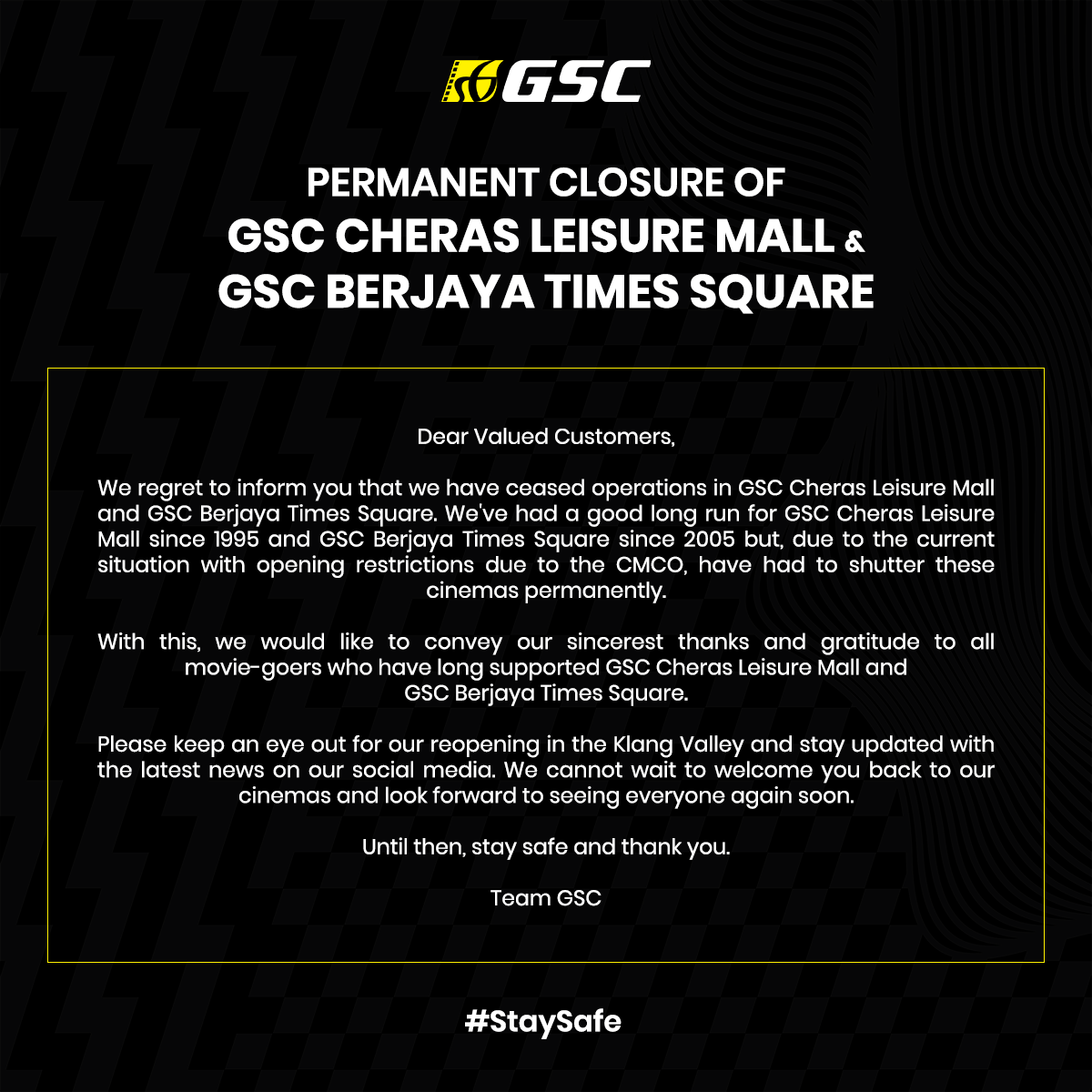 GSC Closing Outlets in Cheras Leisure Mall & Berjaya Times Square