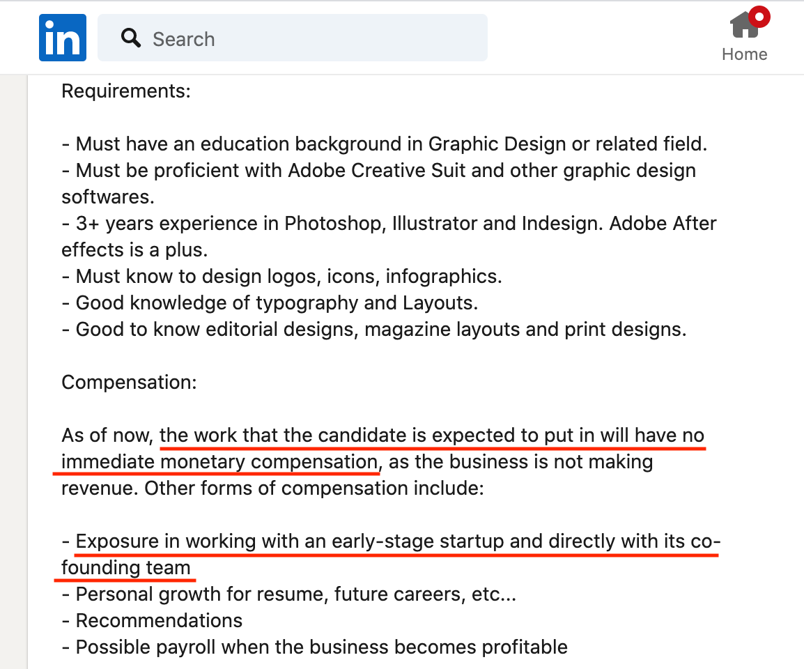 LinkedIn Job Offer Exposure Instead Of A Salary - job posting