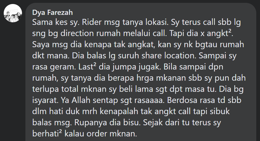 Woman thought she was pranked call by deaf rider - FB comment