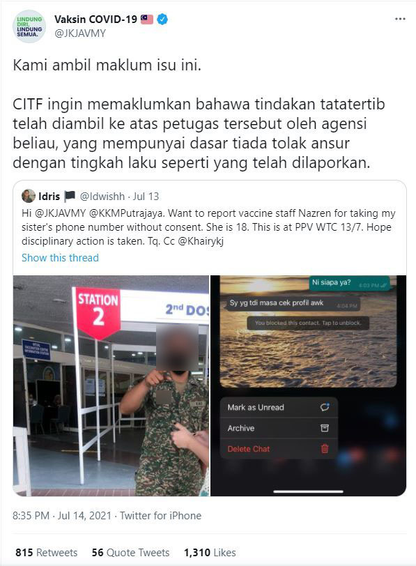 CITF confirms disciplinary action against staff via Twitter