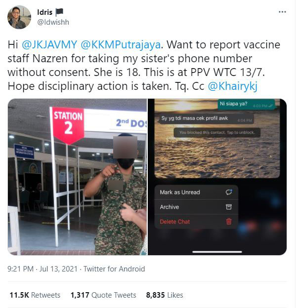 Twitter post of netizen reporting to CITF