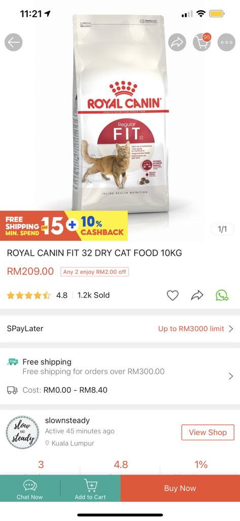 Royal Canin product listing from Shopee