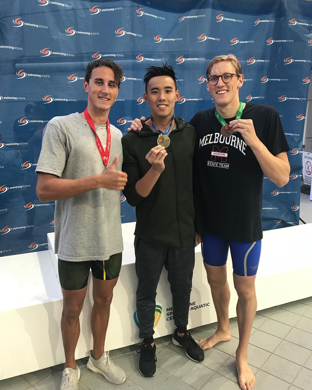 Malaysian swimmer Welson Sim with Mack Horton