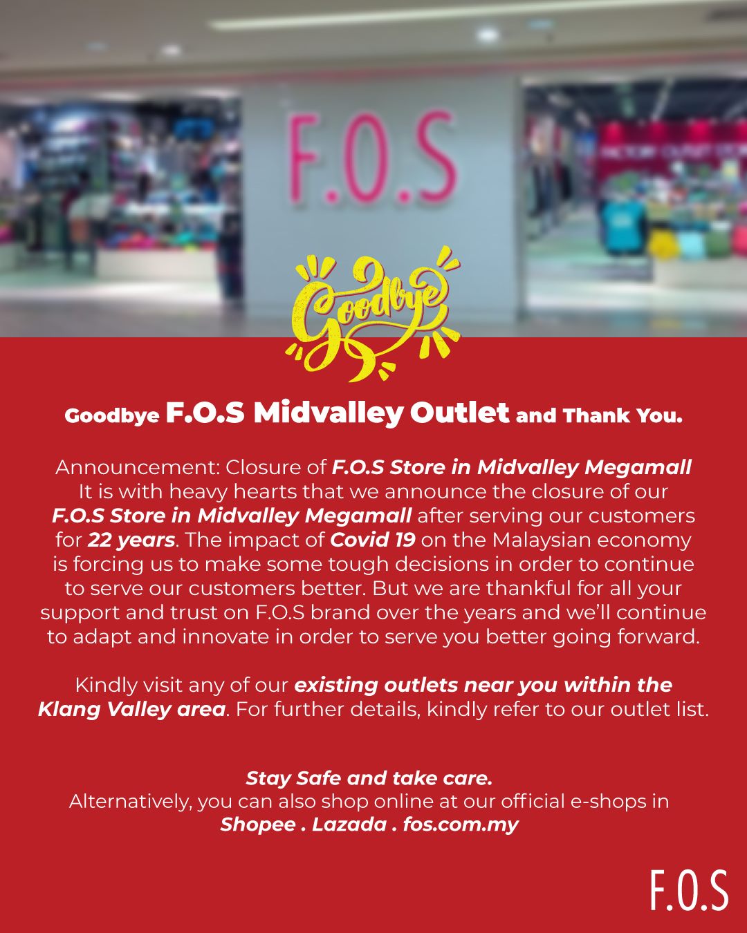 F.O.S Mid Valley outlet closure announcement