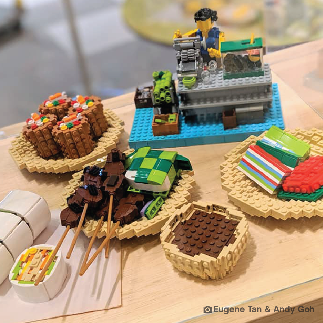 Satays and ketupat recreated using Lego