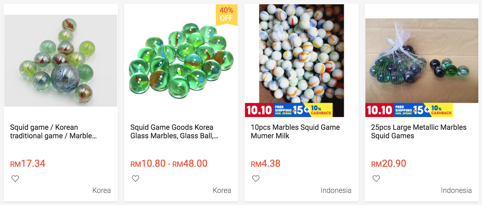Squid Game merchandise on Shopee - marbles