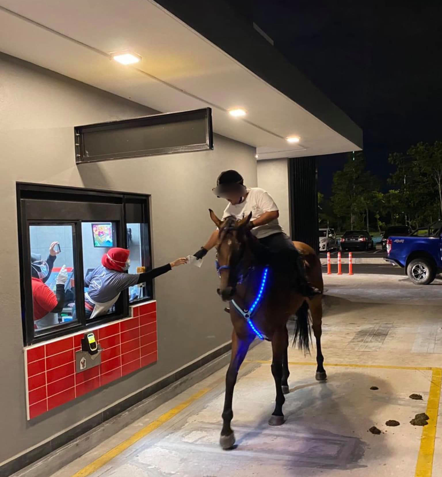 Horse riders at McDonald's