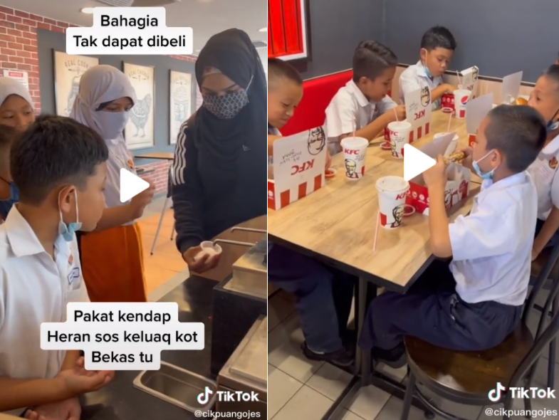 Teacher buys KFC for students - students enjoying their meals