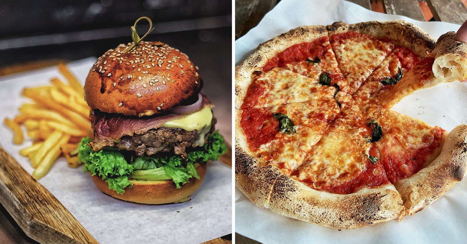 Burger and pizza