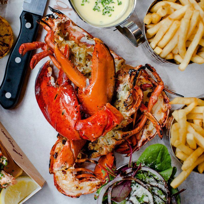 Grilled lobster and fries