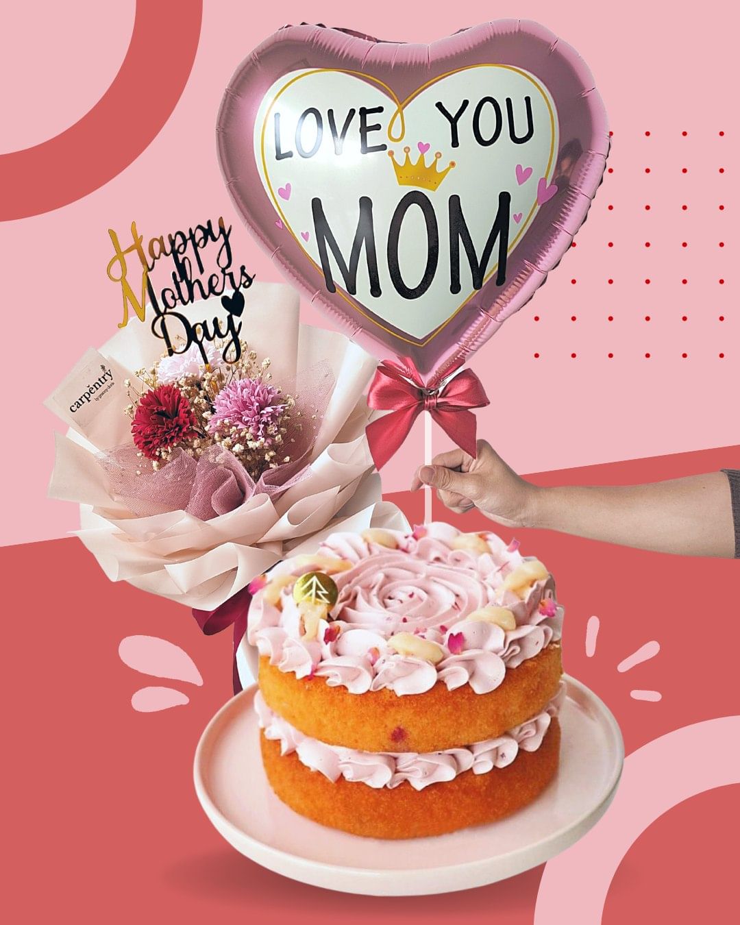 affordable Mother's Day gifts in Malaysia - mother's day flower and cake bundle by Granny Doris