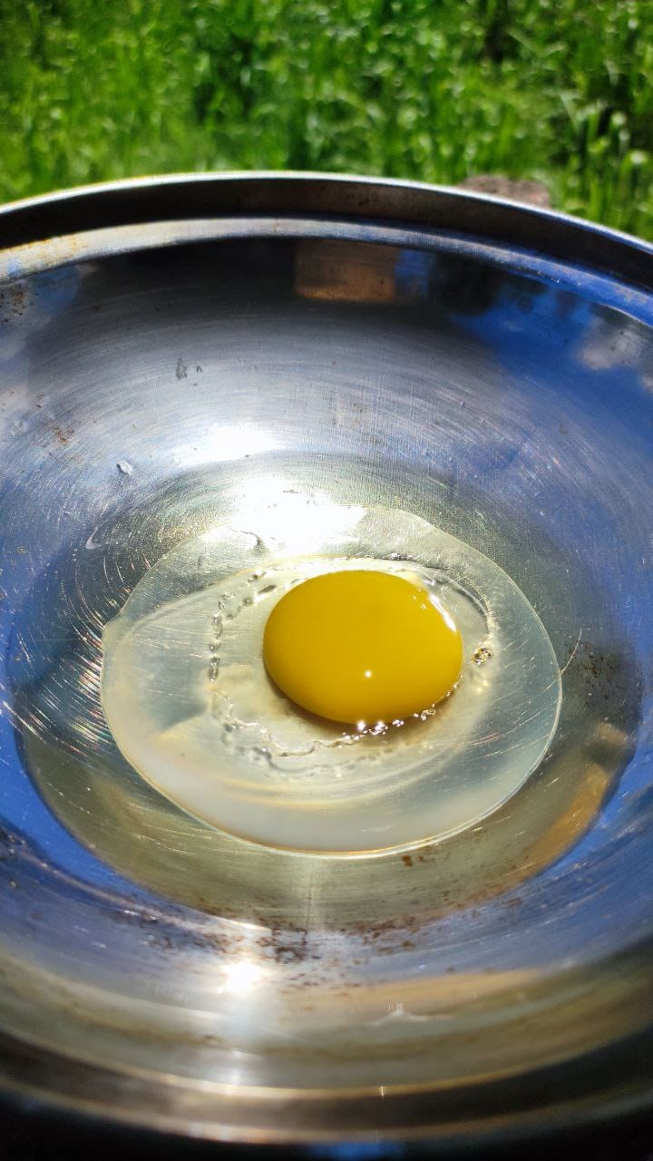 image of the egg starting to fry in 30 minutes - Sabahan woman fries an egg under the sun
