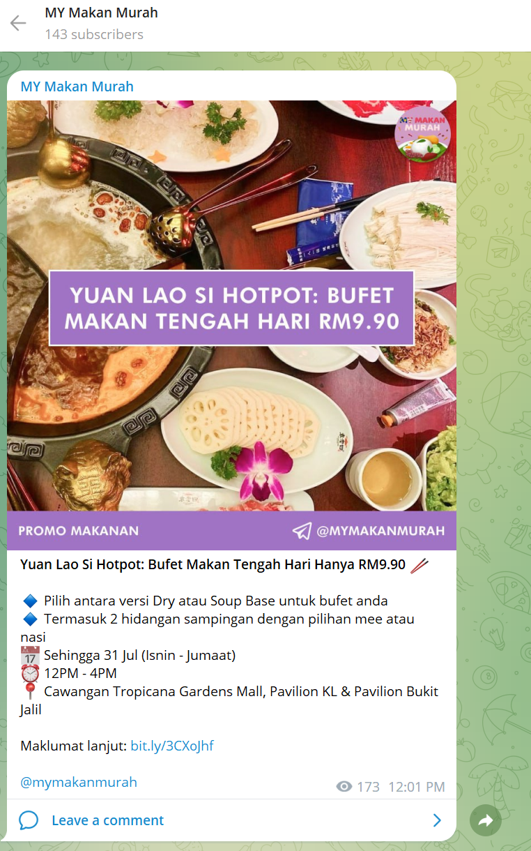 Telegram channels malaysia - my makan murah