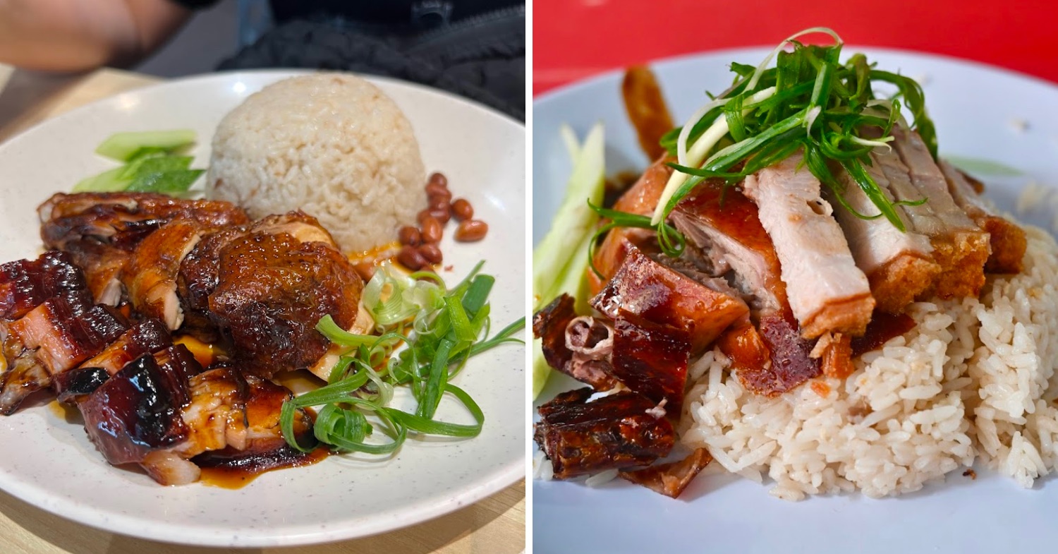 roasted chicken, siew yoke and char siew with rice