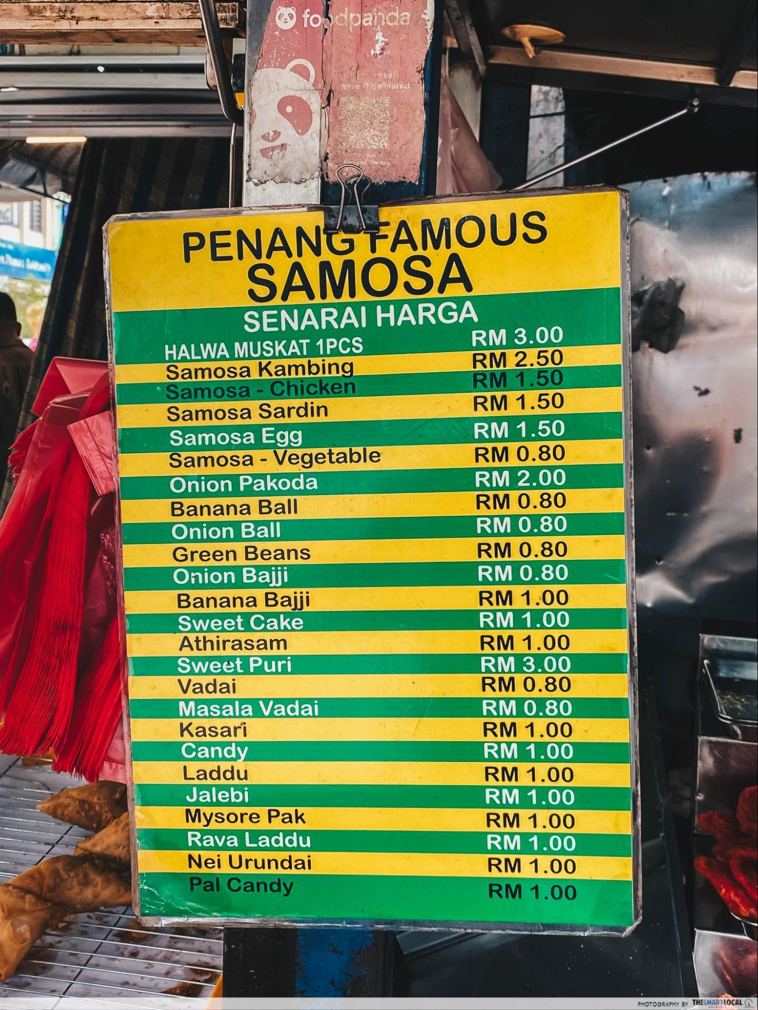 penang famous samosa - menu