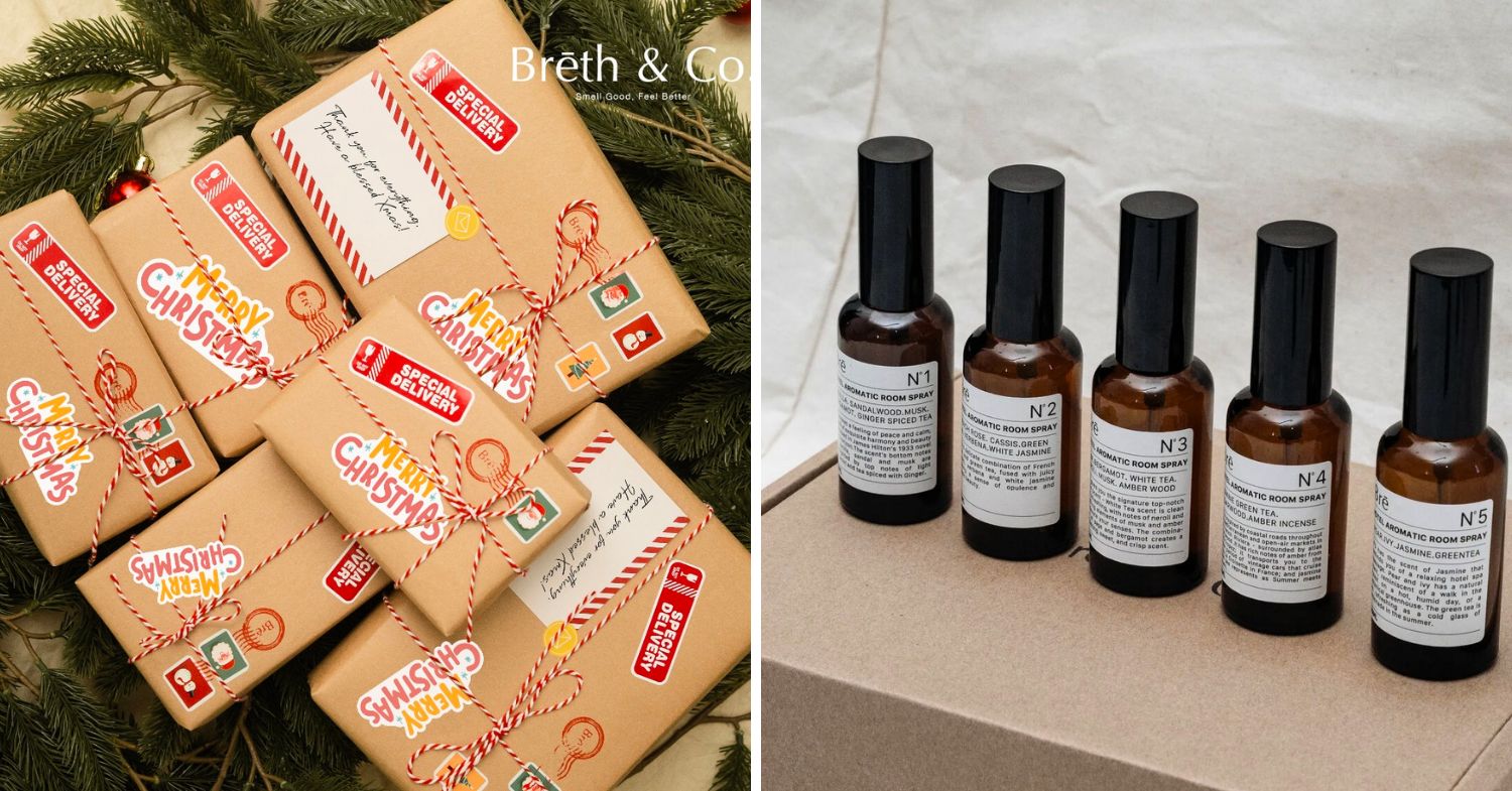 Breth & Co hotel-inspired room sprays and Christmas packaging