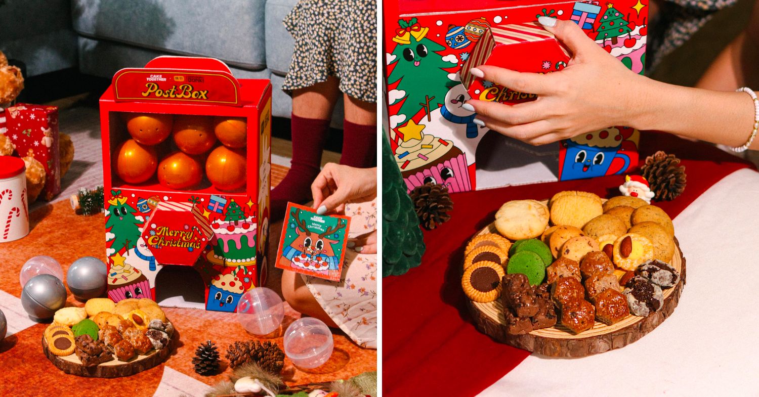 christmas-themed gachapon containing cookies and snacks