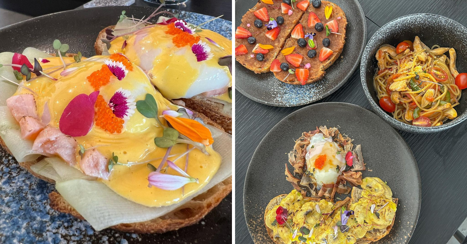 salmon benedict sourdough and curry rice bowl, and pasta