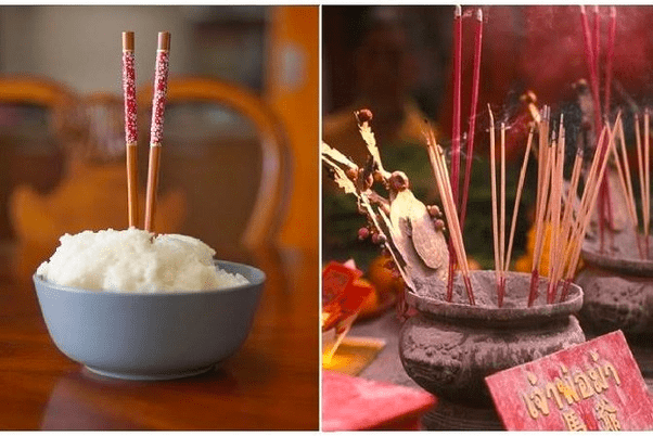 Hungry Ghost Festival Superstitions - chopsticks in rice