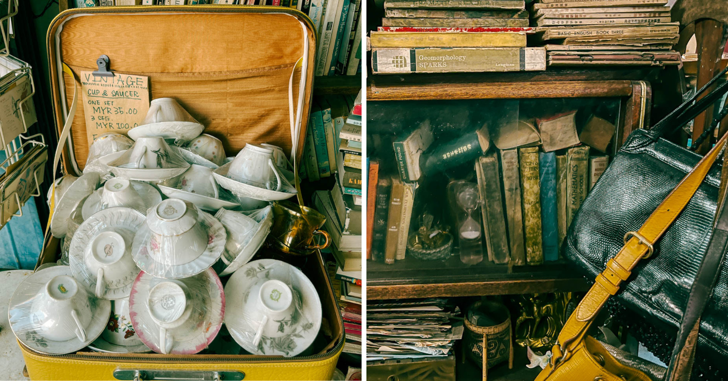 Cups and old medical records at vintage green cafe