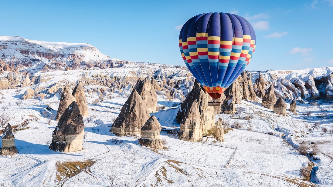 asia winter destinations - Cappadocia hot air balloon during winter season