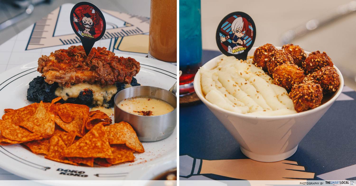 My Hero Academia collaboration cafe Doko Koko - burger & udon