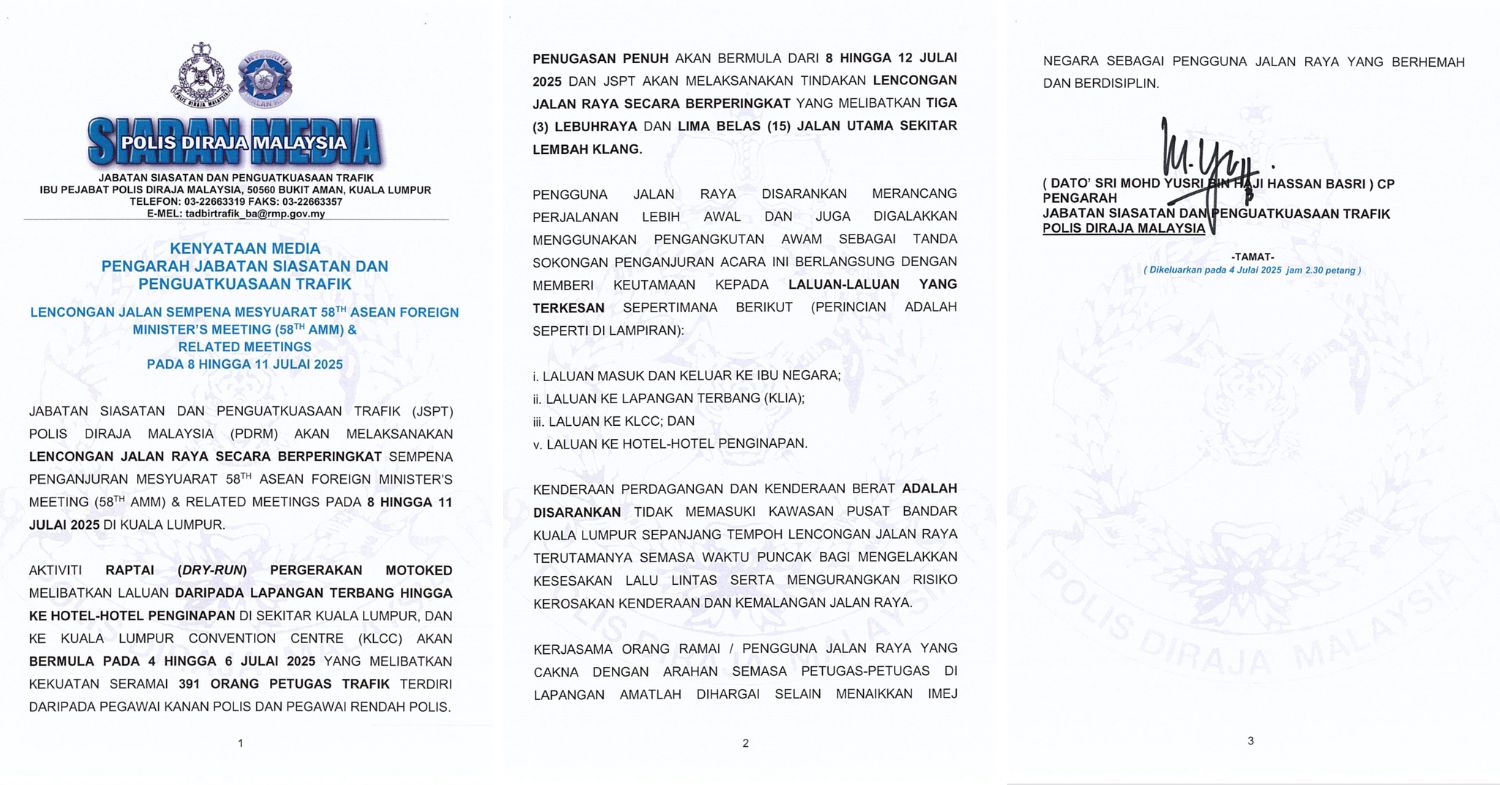 road closures asean amm july 2025 - statement
