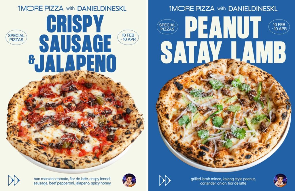 Kai Xi Hor Fun Pizza at 1More Pizza-Crispy sausage & jalapeno and peanut satay lamb 