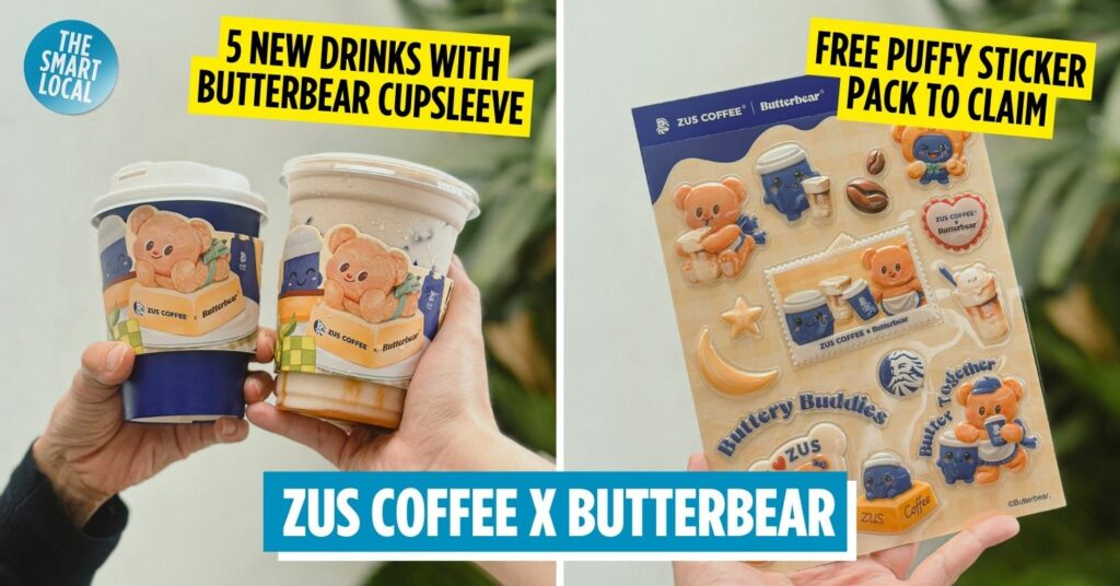 ZUS Coffee x Butterbear Collab Has New Buttercrème Drinks, Sticker Freebies & Fluffy Merch To Cosy Up Your Raya